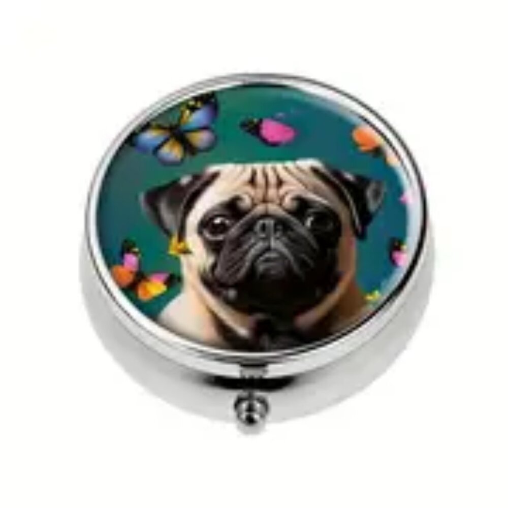 1pc.  Pug Floral Pill Box -  NEW